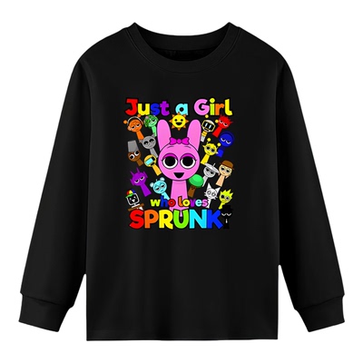 Sprunki节奏盒子衣服儿童黑色长袖T恤春秋新款男女童学生周边潮牌