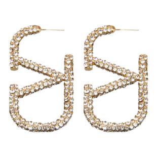 法式轻奢高级感满钻字母V耳环气质名媛夸张网红爆款耳钉百搭耳饰