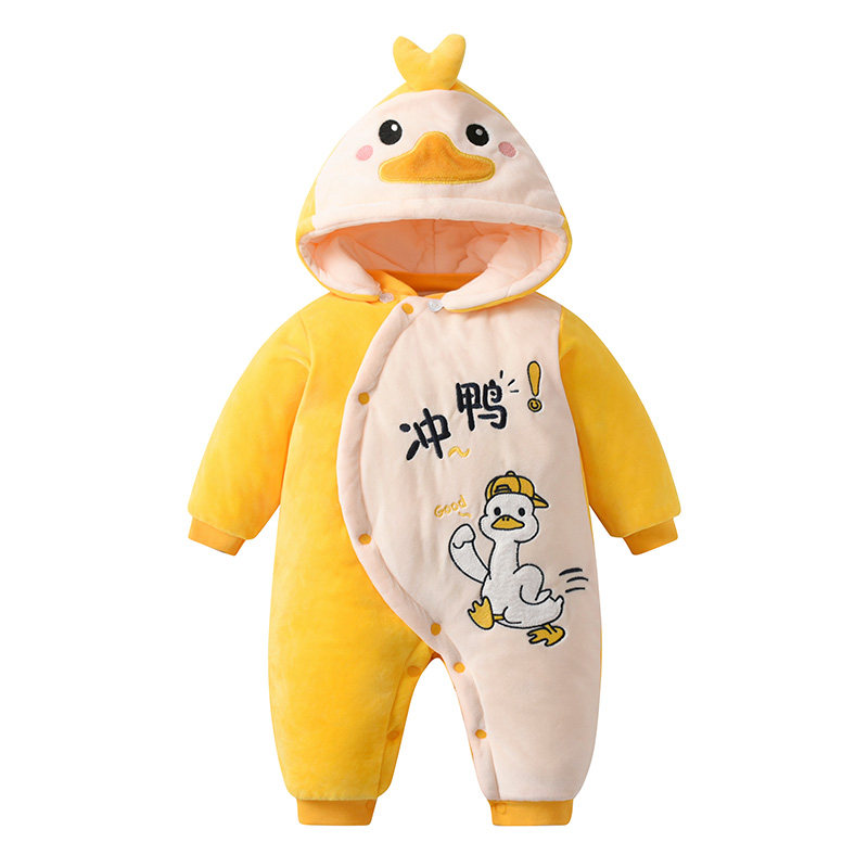 冬季新生儿连体衣加绒加厚外出服