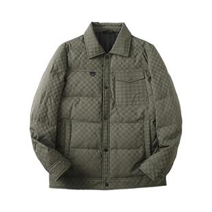 方格提花面料！高蓬松90鸭绒！男防泼水轻工装翻领抗寒保暖羽绒服