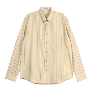 MCCEVTG复古绅士 美式衬衫男提花竖条纹休闲纯棉青年时尚通勤上衣