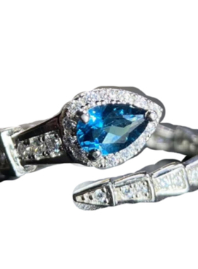 经典款蛇戒天然托帕石纯银豪华镶嵌活口可调节女轻奢时尚指环礼物