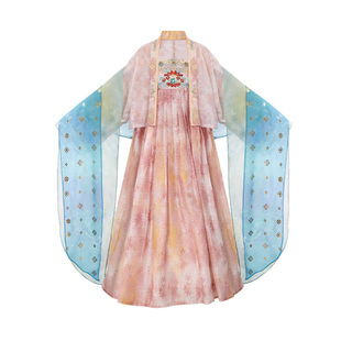 十三余童装【玉门云霓】春季新款天丝印花吊带连衣裙女童汉服套装