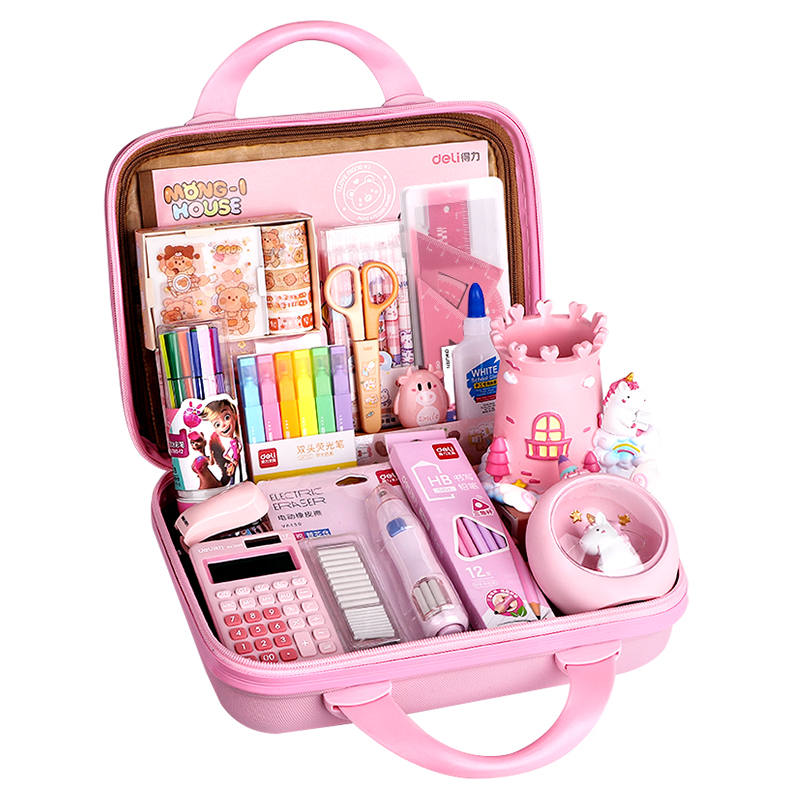 生日礼物得力10岁女孩电动文具套装小学生学习用品一年级文具大礼包女孩专用电动文具套装礼盒儿童高颜值学生