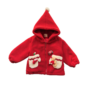 女童羊羔绒外套秋冬季2025新款儿童圣诞红色宝宝冬装加绒加厚衣服