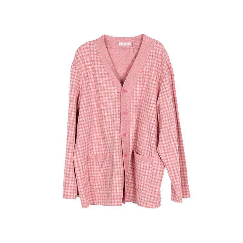宽画格子情侣睡衣春秋款家居服棉