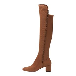 小露娜 S by STELLA 冬羊反绒侧拉链时尚粗跟长靴女骑士靴SS17101