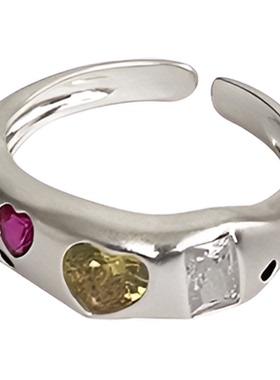 彩色锆石爱心戒指女小众设计指环