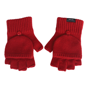 亲肤不扎100%羊毛手套女高级感秋冬保暖护手翻盖毛线手套半指露指