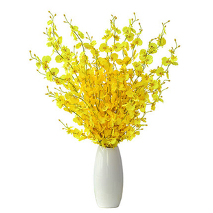 高档黄色跳舞兰假花仿真花客厅塑料干花绢花餐桌室内装饰花束摆件