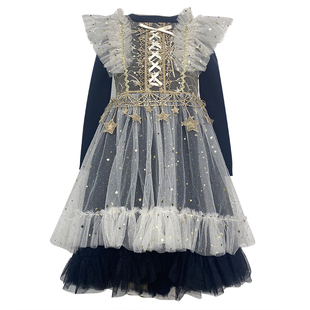 丢手绢童装原创设计感儿童表演cos服黄金女巫连衣裙黑色女童礼服