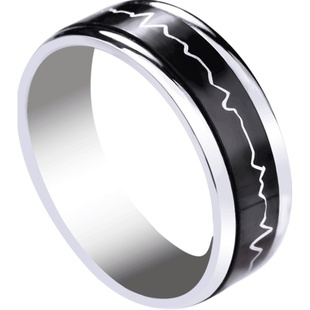 心电图戒指男生黑色韩版简约单身食指环不掉色戒子情侣刻字学生潮