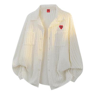 查尔斯桃心 2026年翻领提花长袖衬衫男女同款休闲外套单排扣夹克