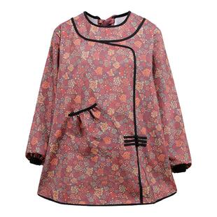 新款围裙女民族风小个子短款长袖罩衣家务洋气围腰上班工作服