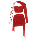 怪诞女孩 热辣性感解构设计绑带抹胸上衣褶皱包臀半身裙两件套女