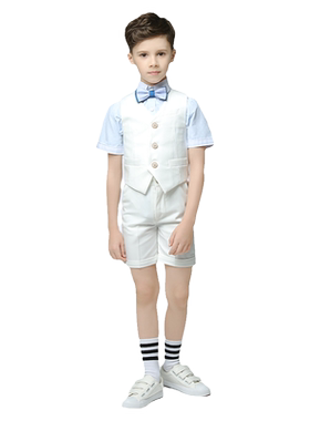 罗蒙男童礼服白色西装马甲