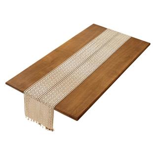 美式法式复古风棉线长条桌旗餐桌茶几电视柜装饰布五斗柜边柜盖巾