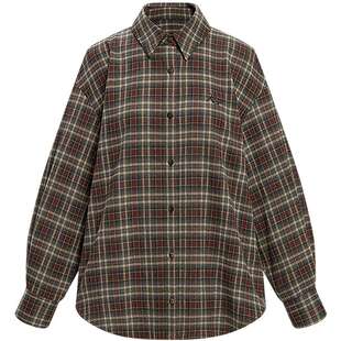 KBNE咖色磨毛格纹衬衫小个子衬衣女2026秋季新款气质宽松长袖上衣