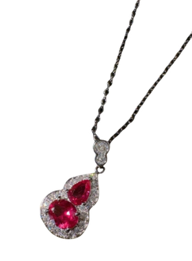 卢比莱红碧玺葫芦宝石耳环 新中式 福禄 葫芦红锆石项链 套装