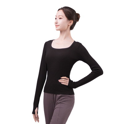 柏屋成人舞蹈方领长袖上衣打底衫