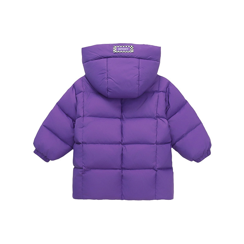 女童紫色羽绒服2025冬季90白鸭绒中长款加厚保暖连帽外套多巴胺风