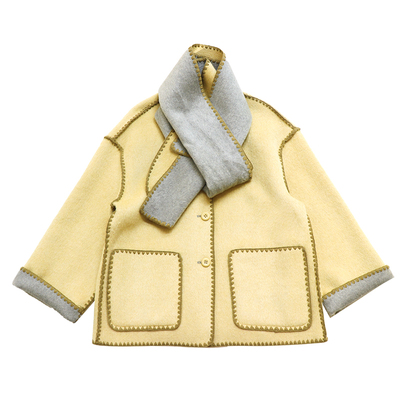 绵羊毛混纺双面两穿呢外套配围巾