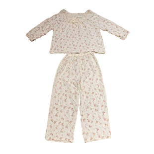 Hers一勺甜 2025新款法式家居服韩系碎花蕾丝花边娃娃领睡衣套装