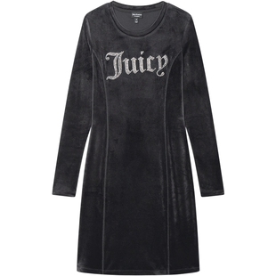 Juicy Couture橘滋连衣裙女26秋季新款黑色弹力丝绒烫钻显瘦长裙