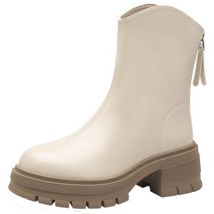 大东短靴女2025冬季新款时尚舒适百搭圆头时装靴后拉链女靴子0145