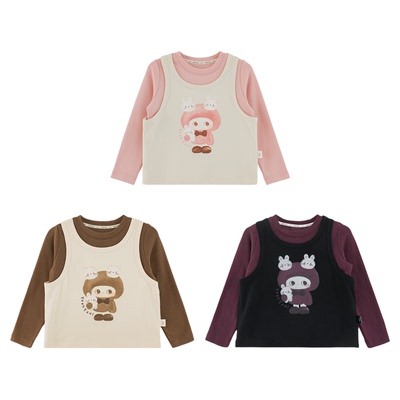 幼悠女童2026春季新款长袖可拆分两件套t恤卡通叠穿儿童可爱上衣