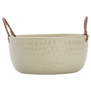 秋野家景德镇原创手工粗陶果盘藤编复古双耳汤碗沙拉碗大容量日式