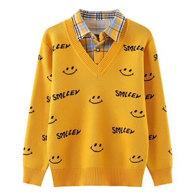 秋冬新款男童纯棉衬衫领毛衣童装