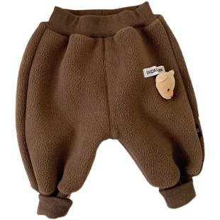 宝宝加绒加厚卫裤冬款立体小熊头公仔束脚裤休闲裤卡通男女童裤子