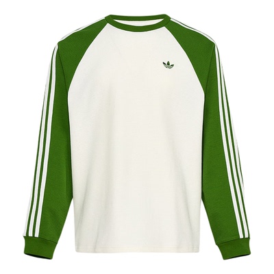 阿迪达斯三叶草男女装2026春款华夫格撞色圆领运动长袖T恤 KV8869