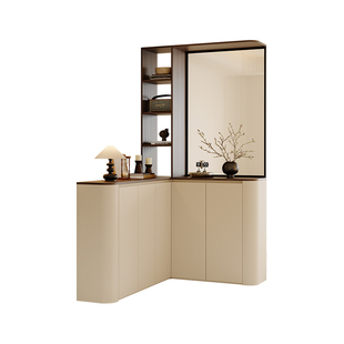 中古风L型转角门厅柜圆弧鞋柜一体靠墙屏风柜隔断柜大容量储物柜