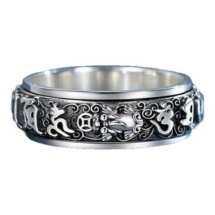 99纯银貔貅戒指男女士款可转动复古男生食指戒蛇年白银礼物