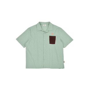 DifferentRiver2024春夏男女同款时尚休闲镂空口袋撞色衬衣短袖