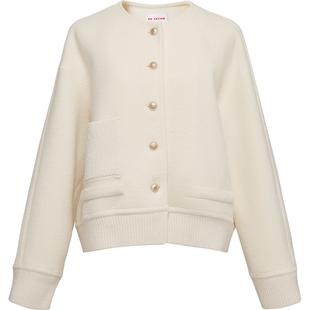 EP雅莹2025早秋新款女装 设计感奶油白宽松落肩圆领针织外套1535A