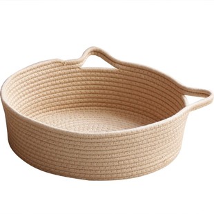 猫耳棉线编织环保收纳篮钥匙首饰化妆品杂物桌面整理收纳置物筐