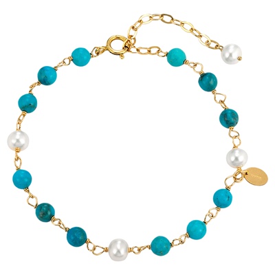 KREAM 14K包金天然珍珠绿松石手链男嘻哈女欧美潮流时尚小众设计