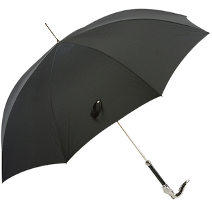 Pasotti意大利手工定制黑色伞面银蛇金属手柄男士直柄晴雨伞