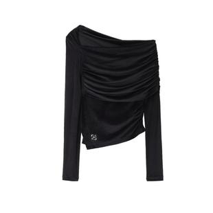 REVAN芮范性感不对称露肩丝绒抽褶短单衣RM90801506