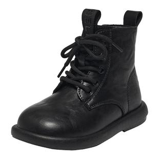 百丽童鞋女童马丁靴秋冬新款复古男童皮鞋大童加绒宝宝儿童短靴子