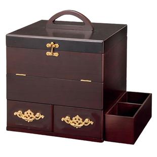 实木首饰盒桐木化妆盒复古收纳盒带三面镜子梳妆柜精巧提手化妆箱
