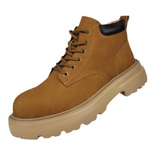 马丁靴男真皮头层牛皮厚底休闲大黄靴2025秋季中帮时尚休闲马丁靴