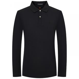 报喜鸟秋季新款男士时尚商务休闲长袖POLO衫上衣针织翻领长T黑色