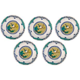 九谷烧 吉田屋黄彩花鸟碟子5个 文创国潮礼品 日本回流瓷器小盘子