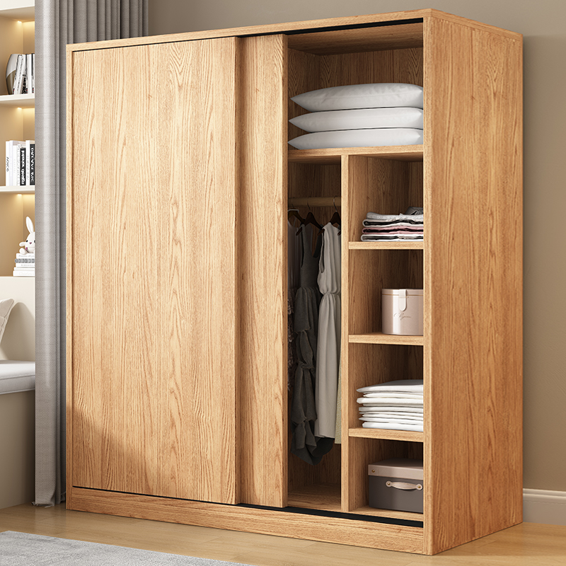 衣柜卧室家用推拉门实木衣橱原木小户型移门收纳柜出租房儿童柜子