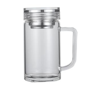 俊范大容量水杯透明单层玻璃杯带把手泡茶杯男士便携高硼硅500ml