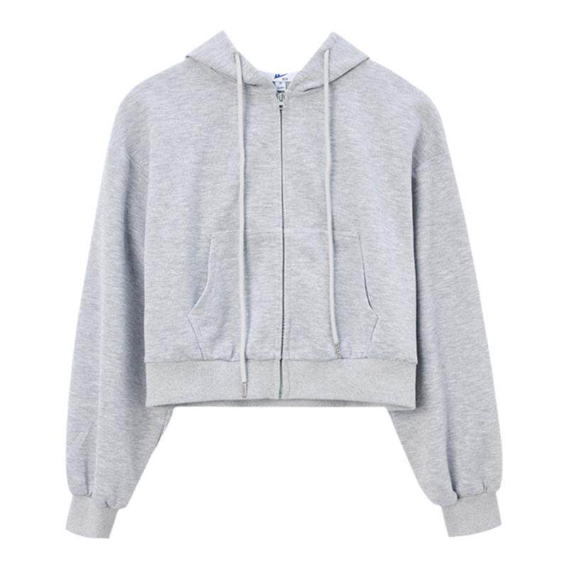 回力灰色卫衣外套女春秋款2026新款开衫上衣小个子短款卫衣外套女